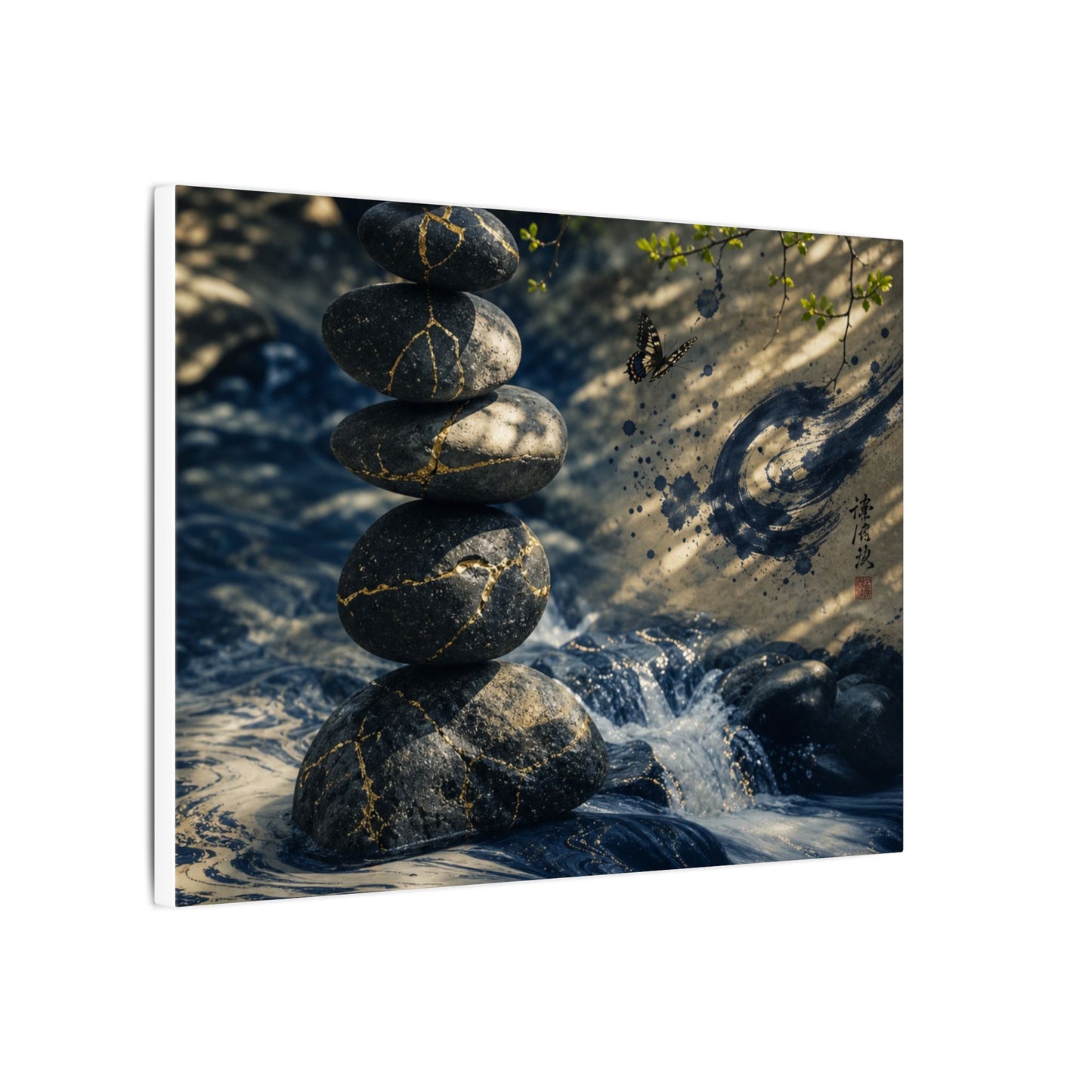 Kintsugi River Stones in Dappled | Broken Beauty Canvas Art