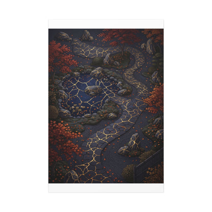 Moonlit Garden Gold Vein Canvas Art | Resilient Kintsugi Art