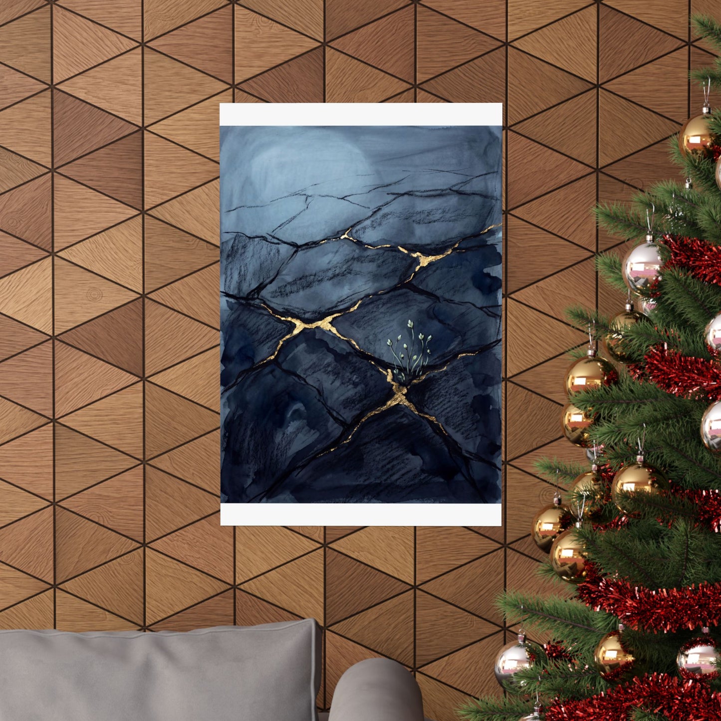 Mono No Aware Cracked Earth Wall Art Print - Dark Japandi Charcoal Ink