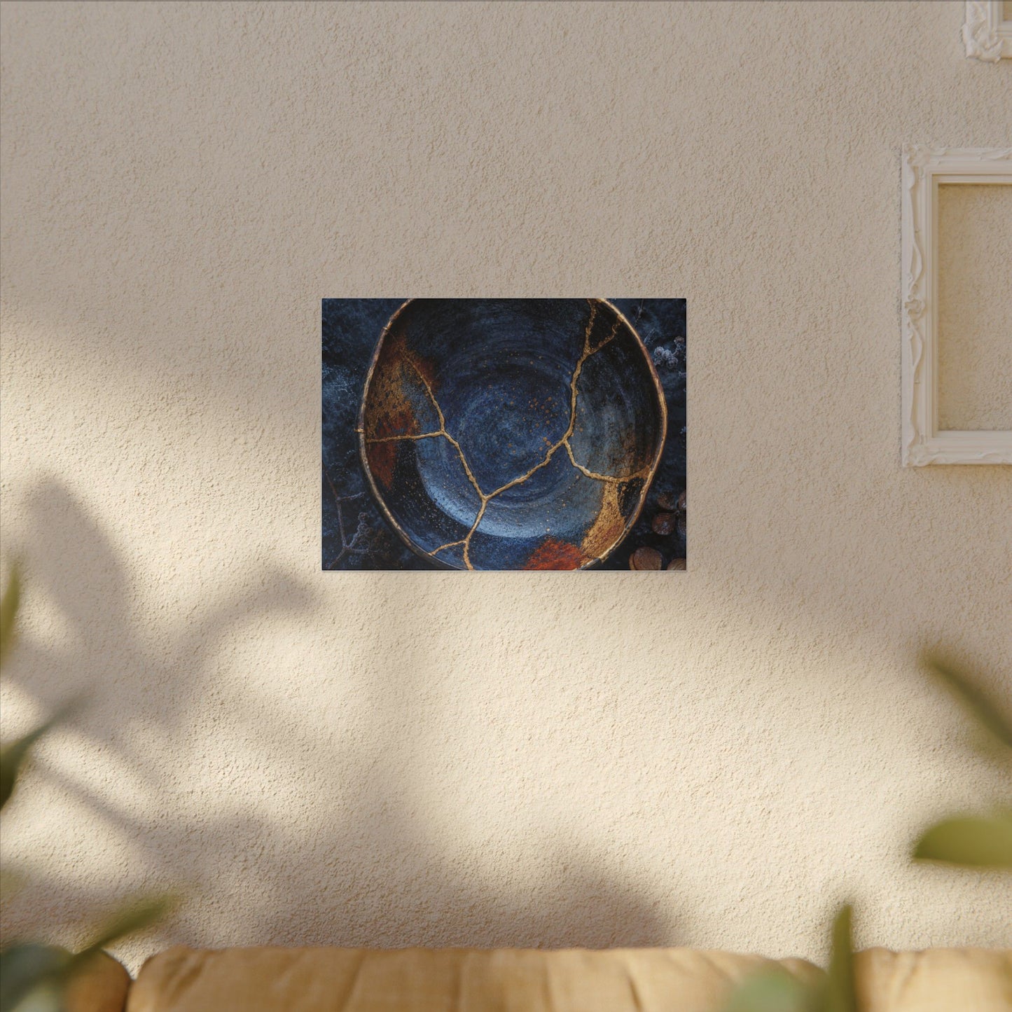 Kintsugi Ceramic Bowl in Moonlight | Crackle Gold Canvas Art