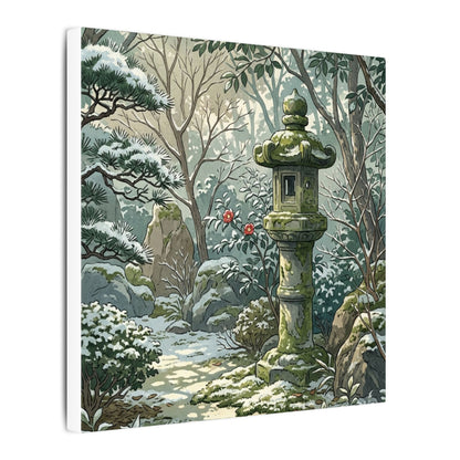 Stone Lantern Winter Canvas Art | Japandi Warm Design