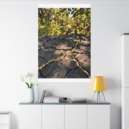 Shibui Cracked Earth Canvas Art - Kintsugi Gold Repair