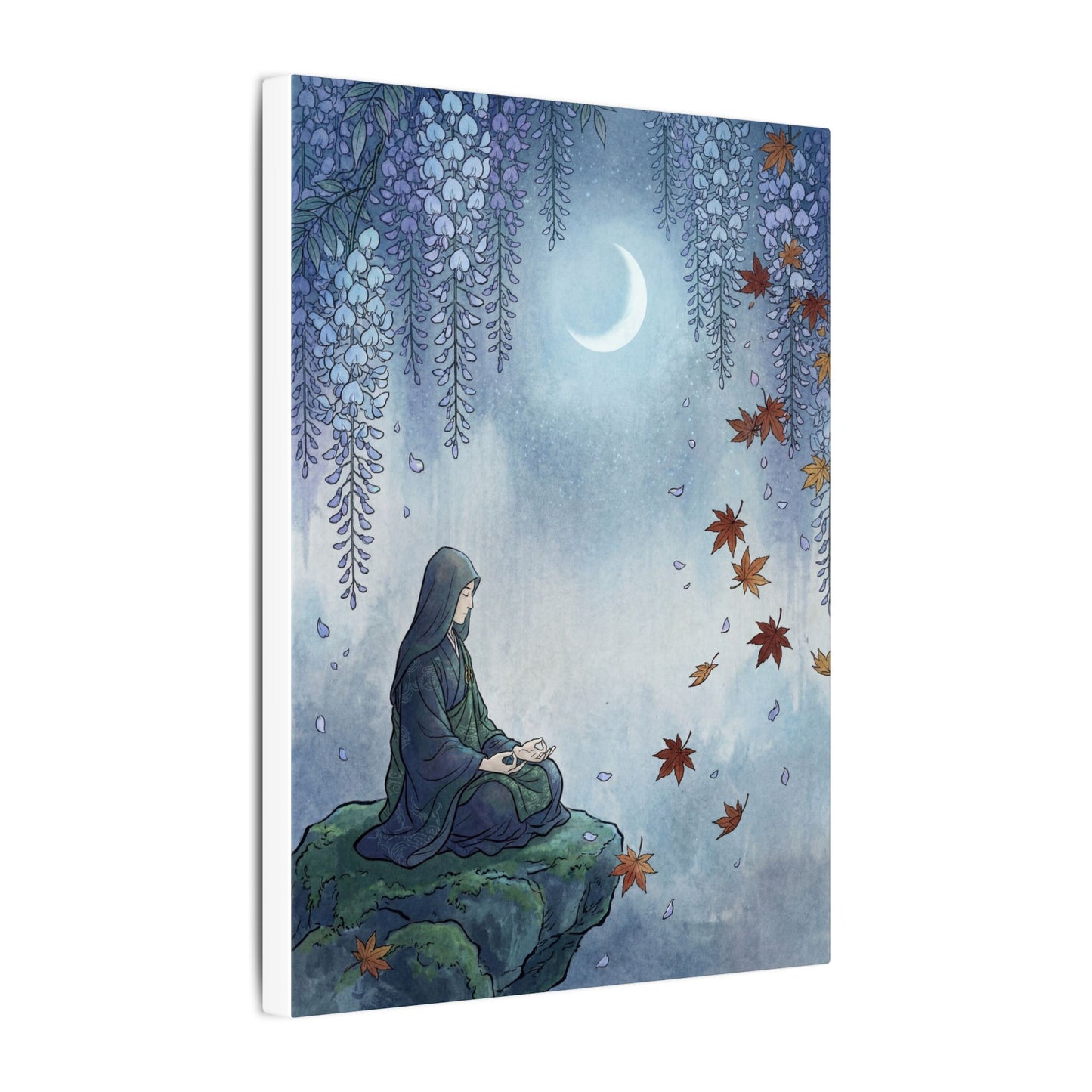 Zen Wisteria in Moonlight | Ukiyo E Inspired Canvas Art
