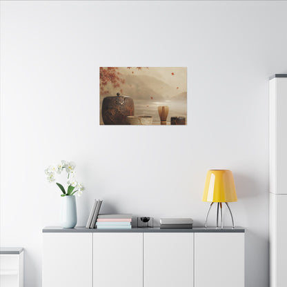Tea Ceremony Canvas Art | Autumn Kintsugi Gold Vein Art