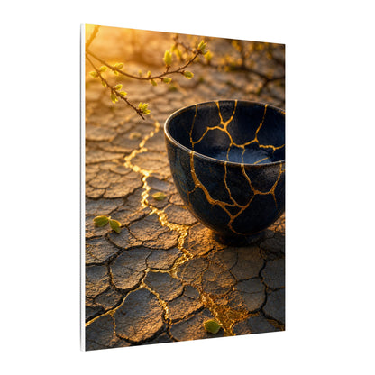 Golden Hour Cracked Earth Canvas Art - Kintsugi Fukinsei