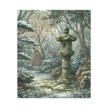 Stone Lantern Winter Canvas Art | Japandi Warm Design