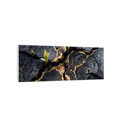 Ma Cracked Earth Canvas Art - Dark Japandi Charcoal Ink