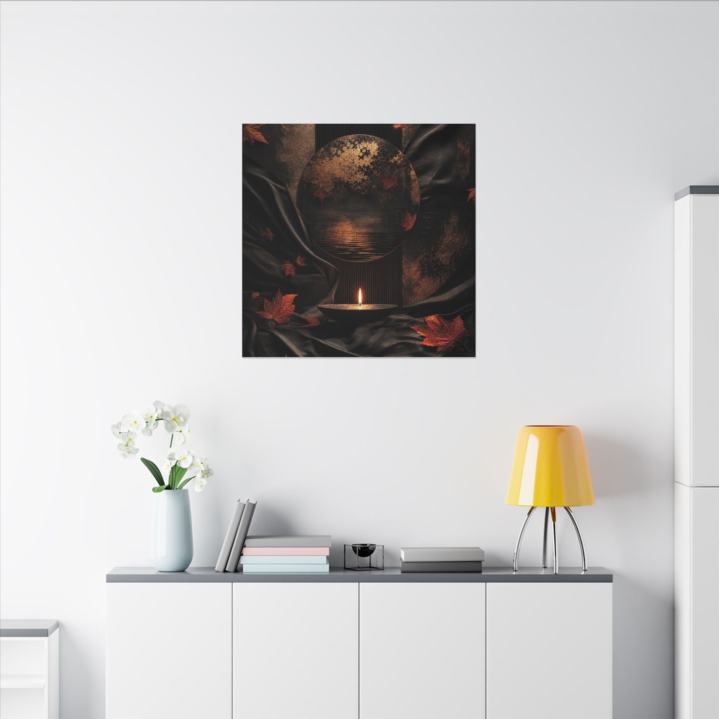Silk Drape Autumn Canvas Art | Dark Japandi Moody Design