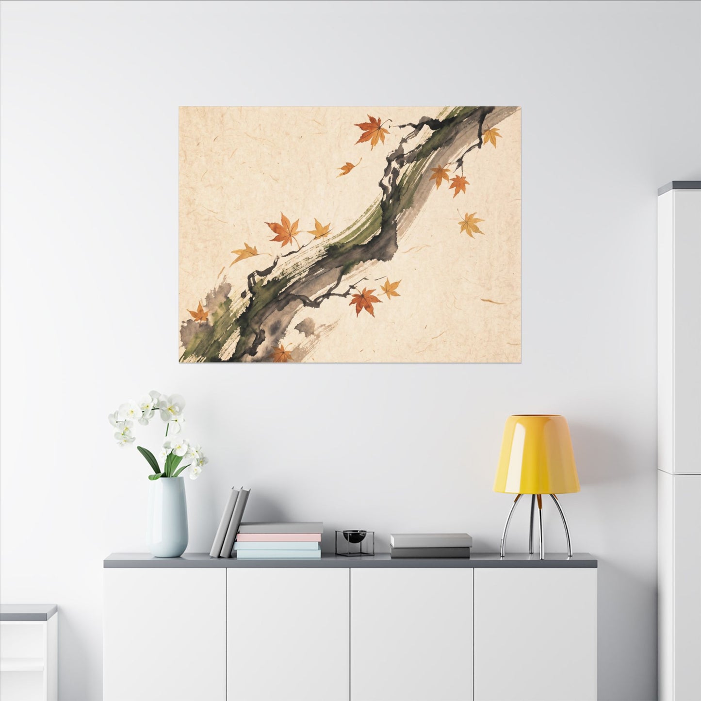 Ink Brushstroke Autumn Canvas Art | Zen Calm Design