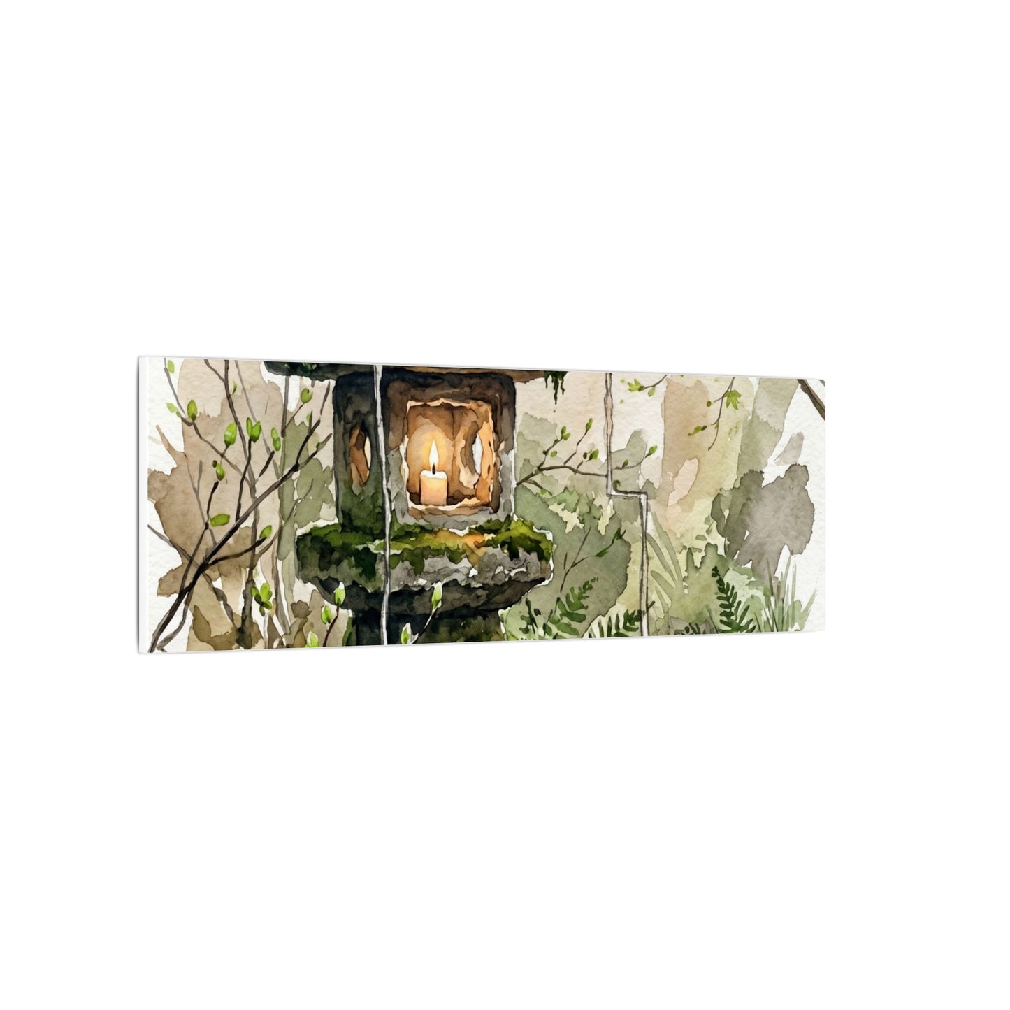 Stone Lantern Watercolor Canvas Art | Elegant Japandi Art