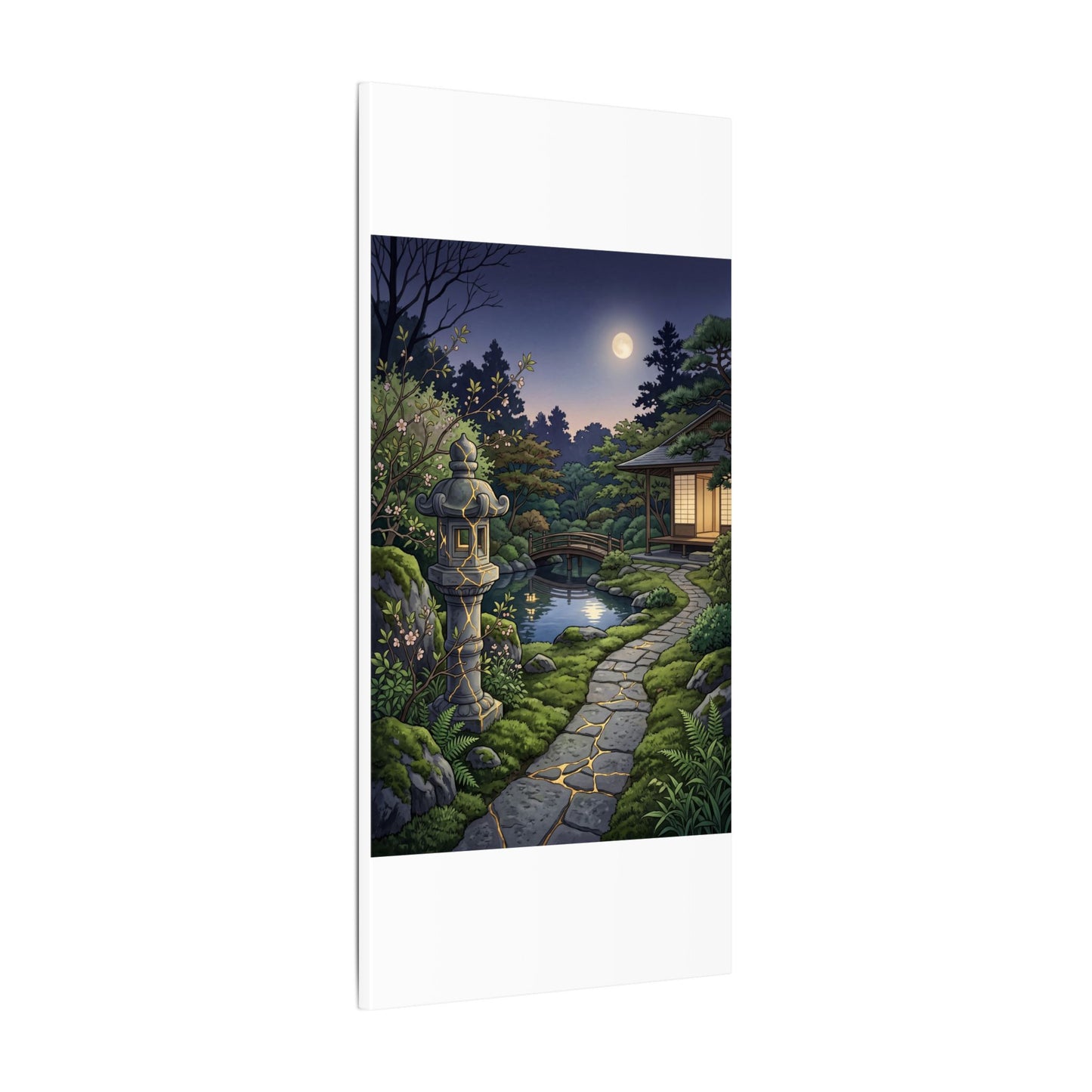 Spring Moonlit Garden Gold Vein Canvas Art | Resilient Decor