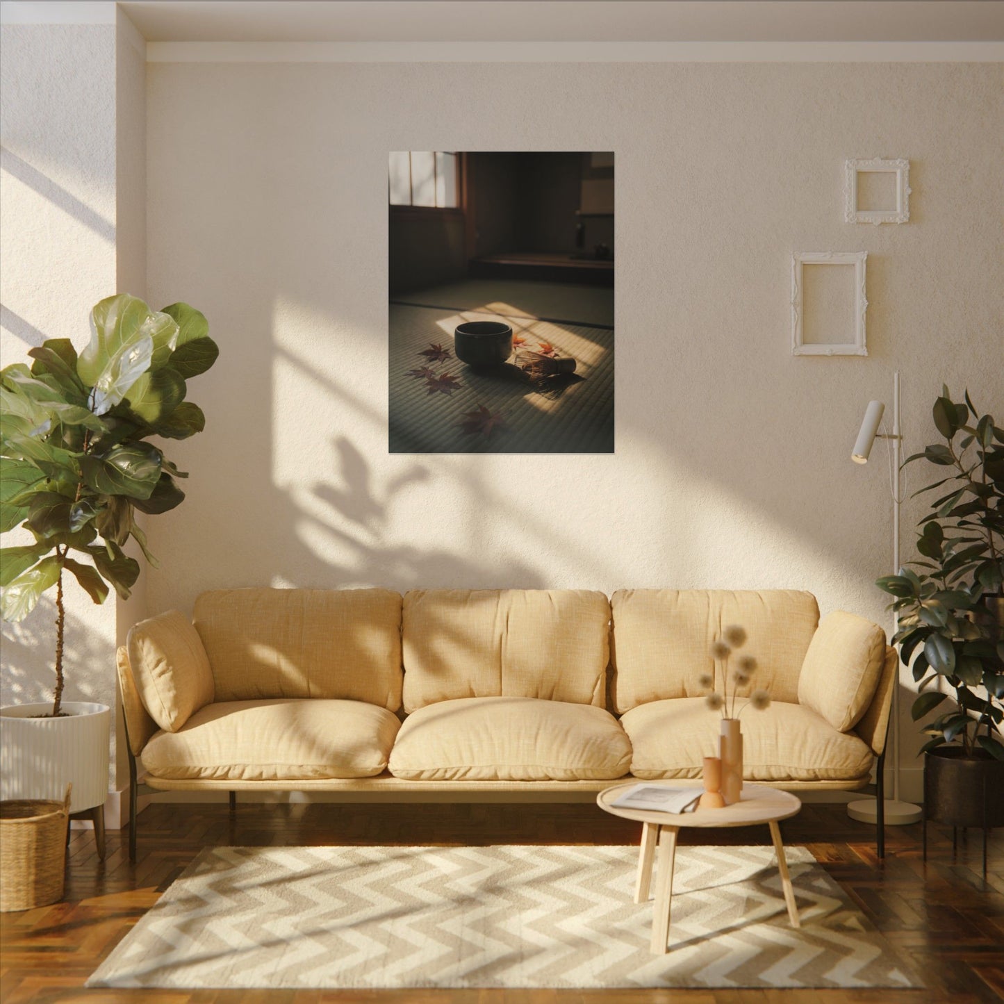 Dark Japandi Tea Ceremony in Golden Hour | Moody Minimal Canvas Art