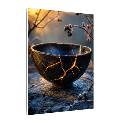 Ceramic Bowl Canvas Art | Winter Kintsugi Gold Repair Art