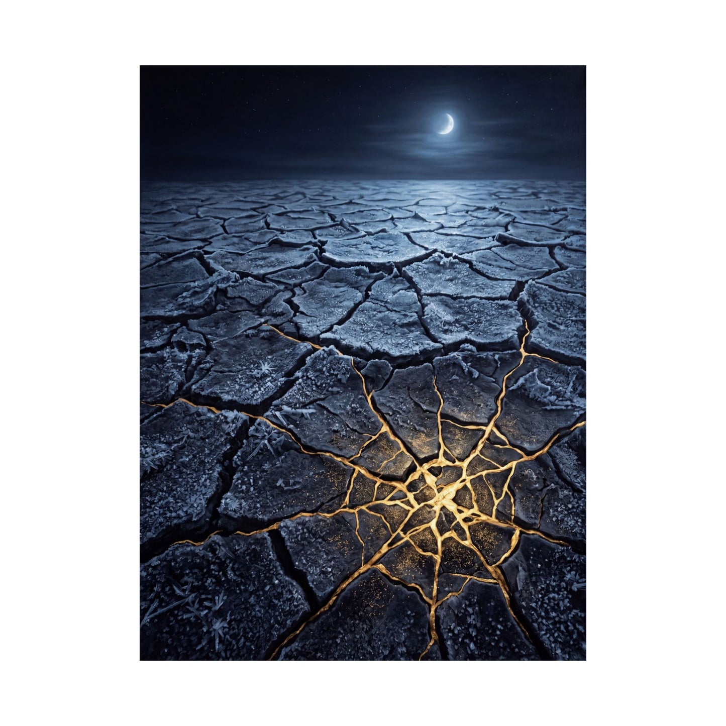 Artful Cracked Earth Wall Art Print - Gold Vein Kintsugi