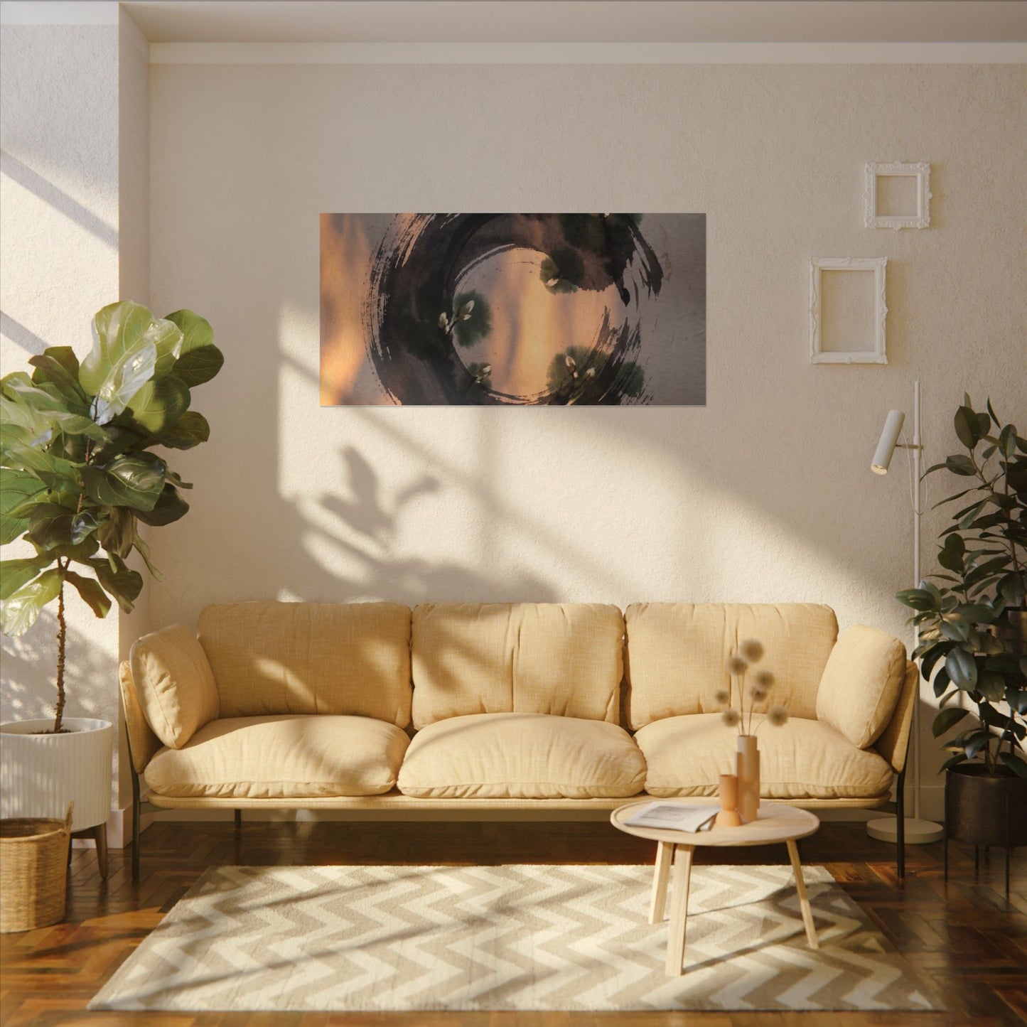 Ink Brushstroke Spring Canvas Art | Dark Japandi Bold Design