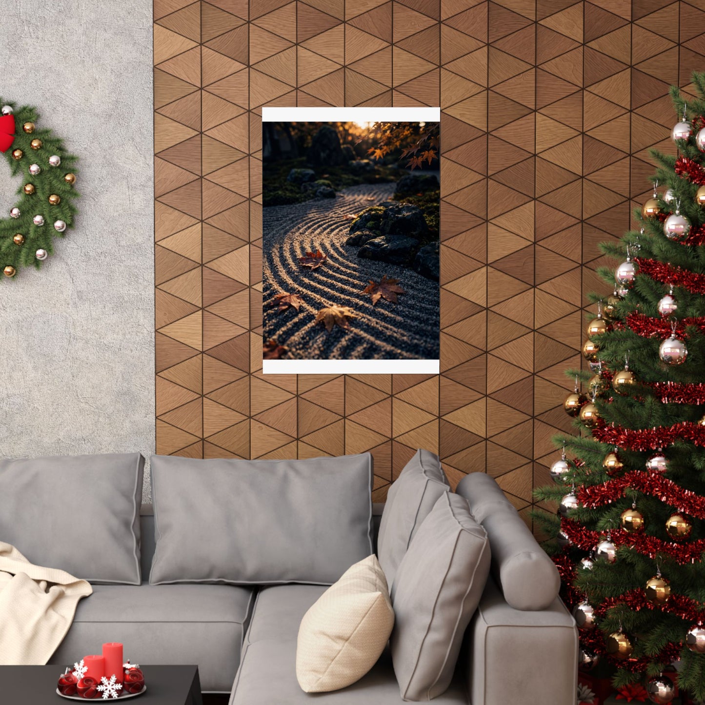 Rock Garden Autumn Wall Art Print | Dark Japandi Atmospheric Design