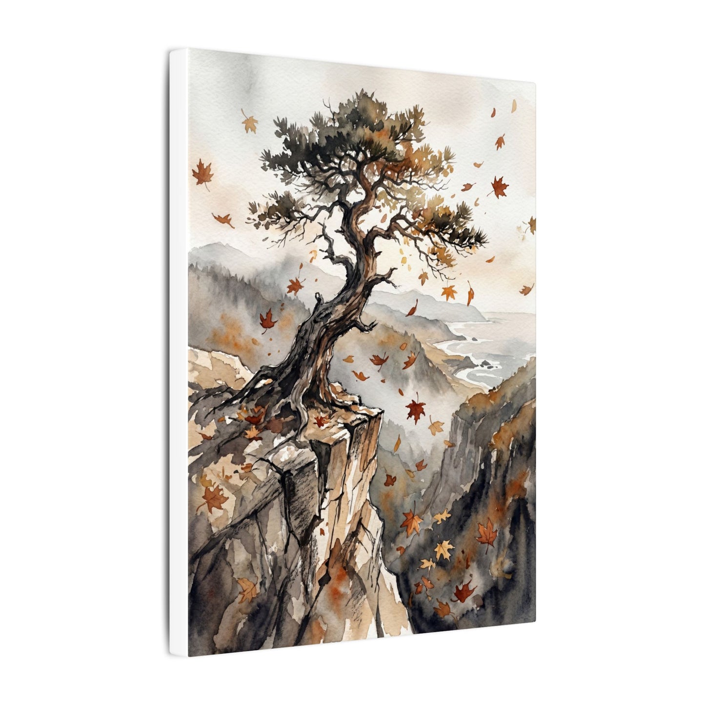 Autumn Pine Tree Watercolor Canvas Art | Warm Decor