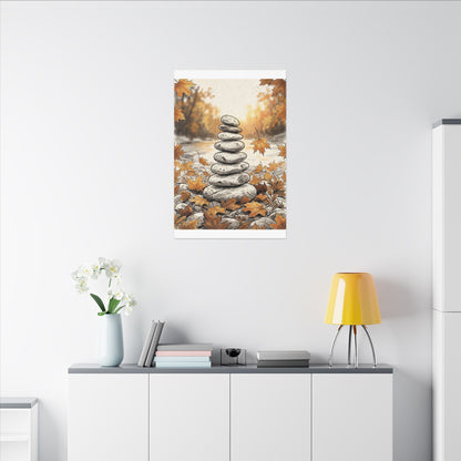 Earthy River Stones Canvas Art - Minimal Line Japandi