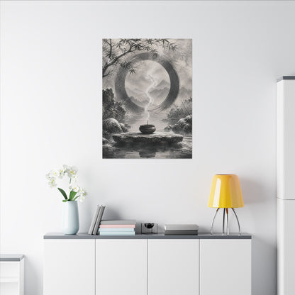 Incense Smoke Canvas Art | Winter Zen Sumi E Art