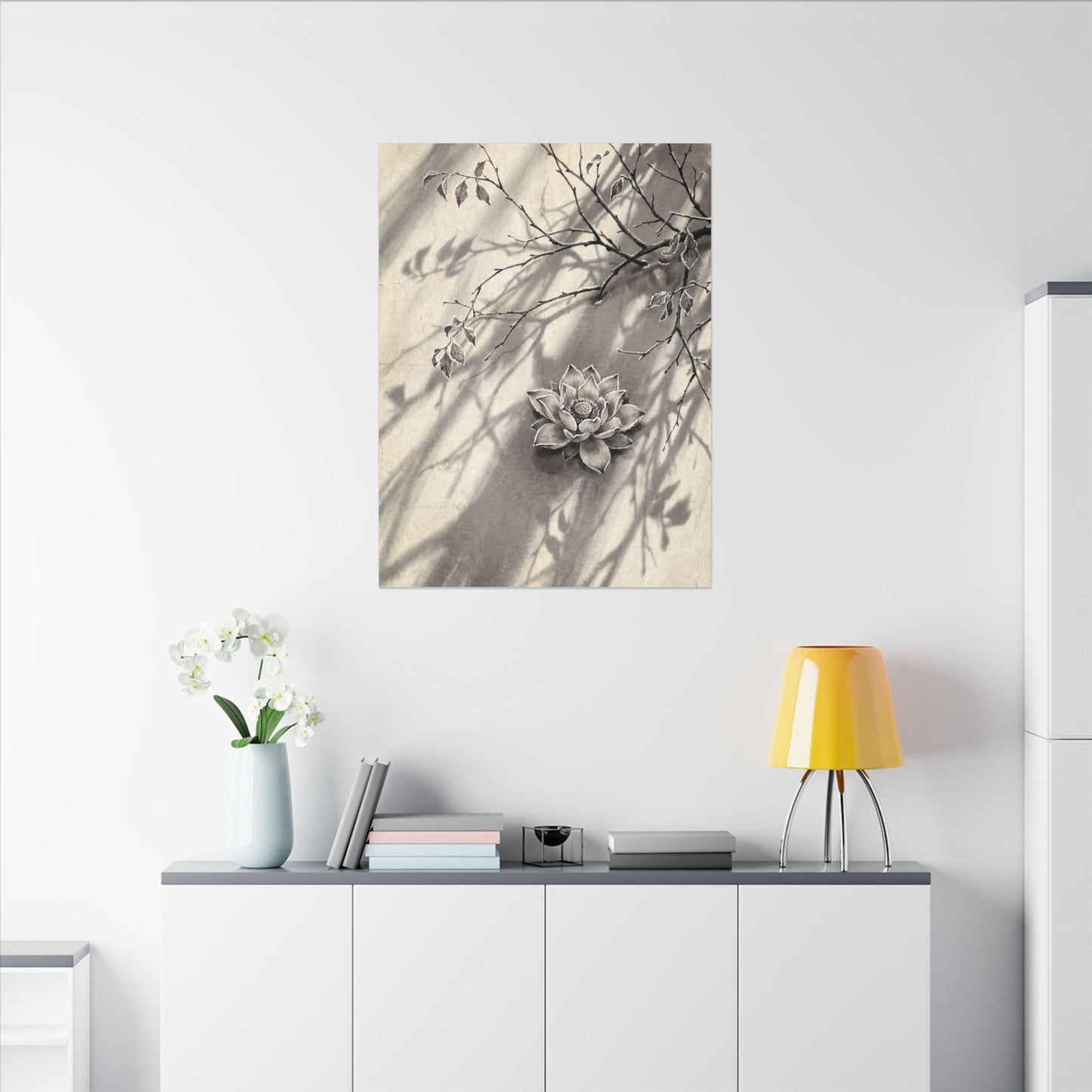 Winter Lotus Flower Sumi E Canvas Art | Contemplative Decor