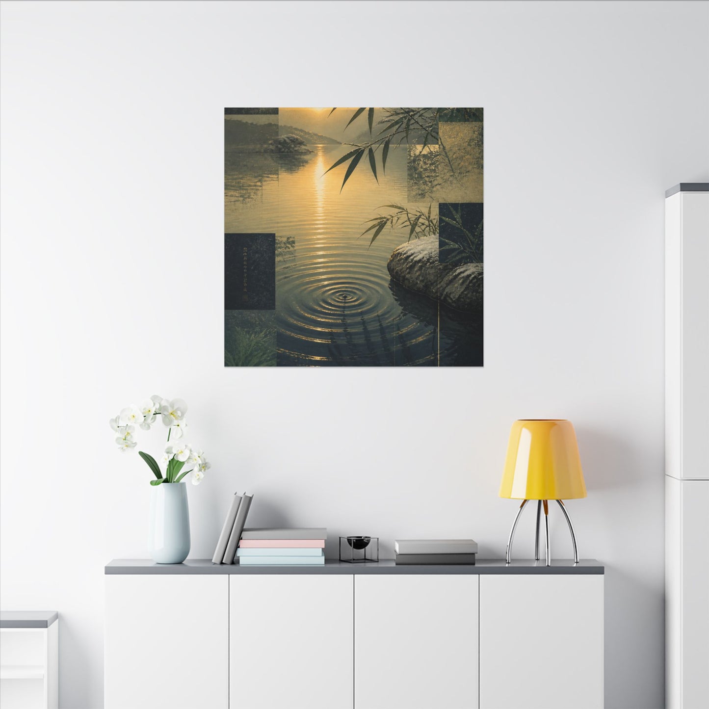Zen Water Ripple in Golden Hour | Ukiyo E Inspired Canvas Art