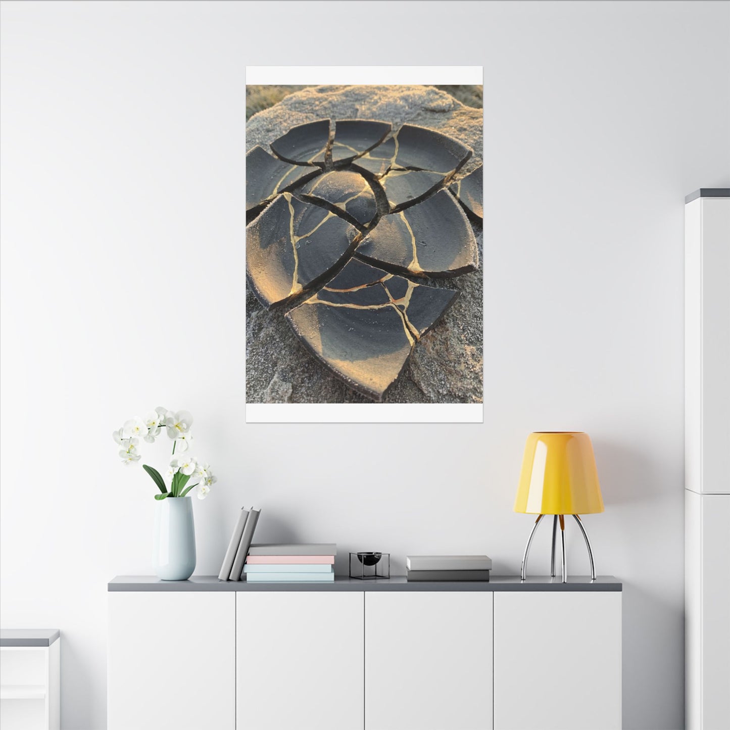 Broken Pottery Winter Canvas Art | Kintsugi Resilient Design