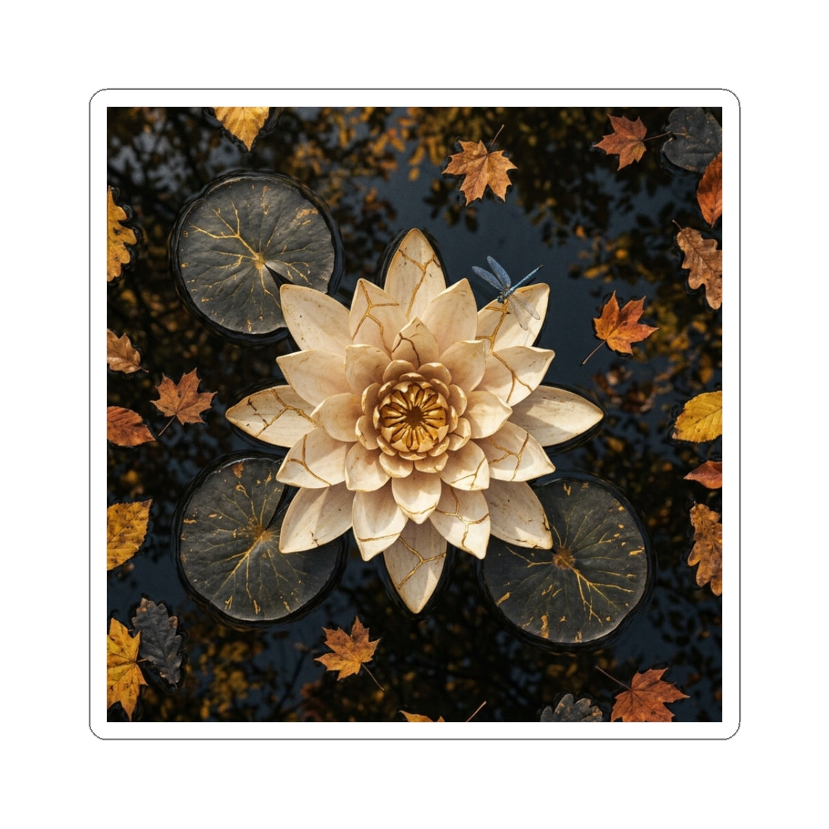 Beautiful Lotus Flower Sticker - Gold Repair Kintsugi Art Print
