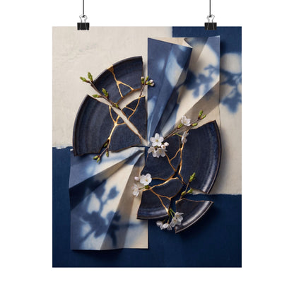 Kintsugi Paper Fold in Moonlight | Gold Repair Wall Art Print