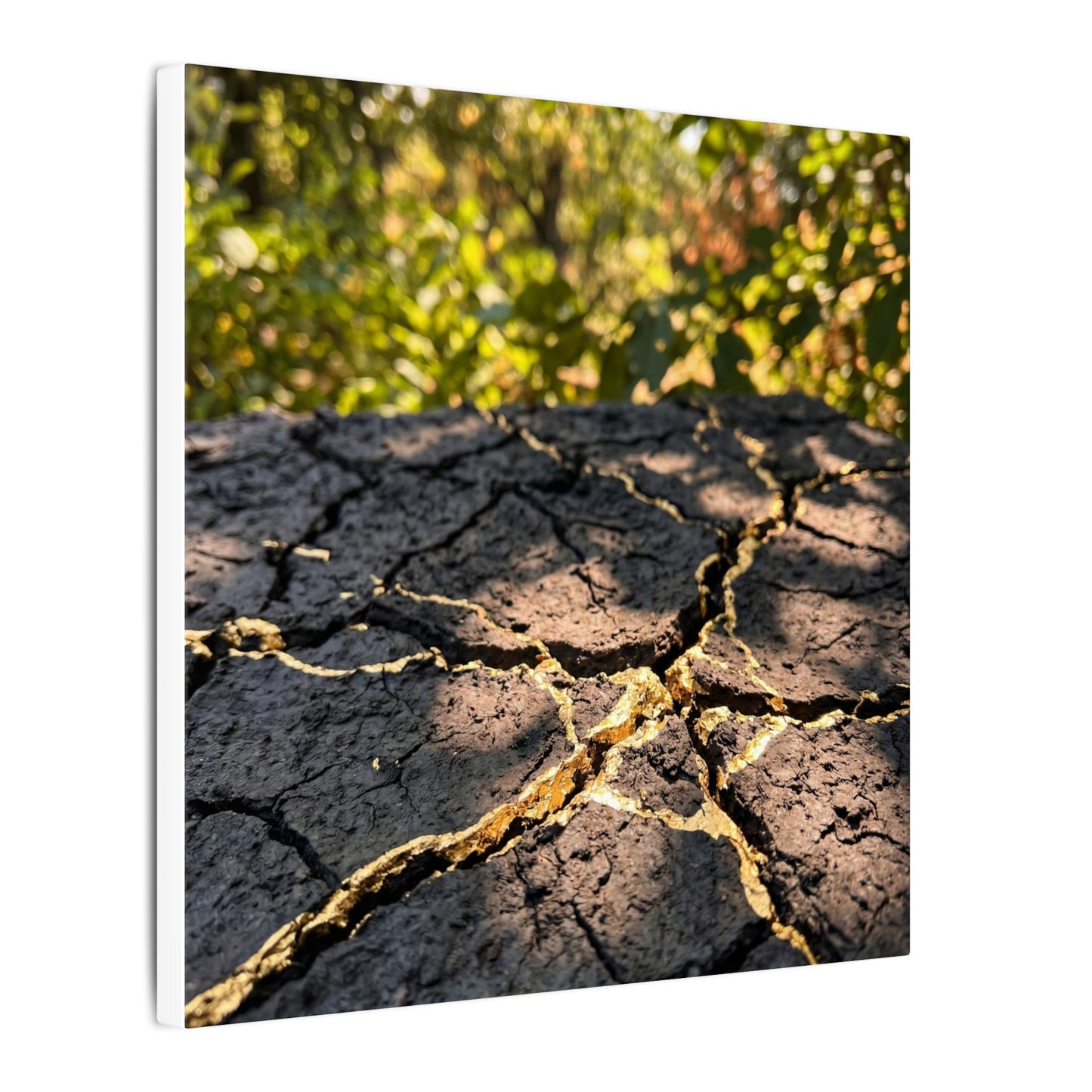 Shibui Cracked Earth Canvas Art - Kintsugi Gold Repair