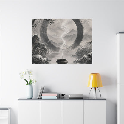 Incense Smoke Canvas Art | Winter Zen Sumi E Art
