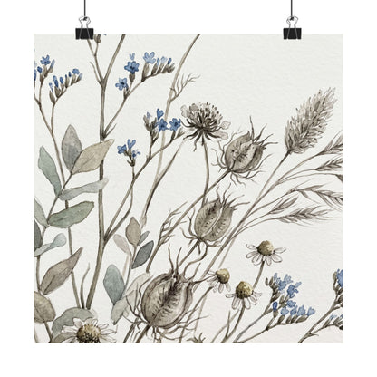 Elegant Dried Flowers Wall Art Print - Watercolor Japandi