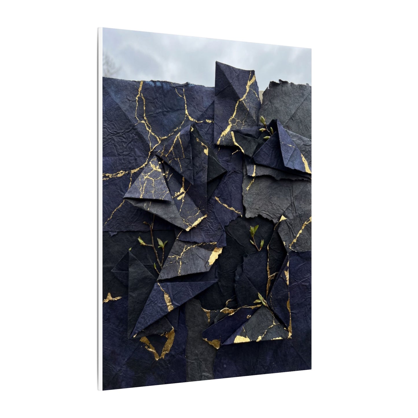 Beautiful Paper Fold Canvas Art - Crackle Gold Kintsugi