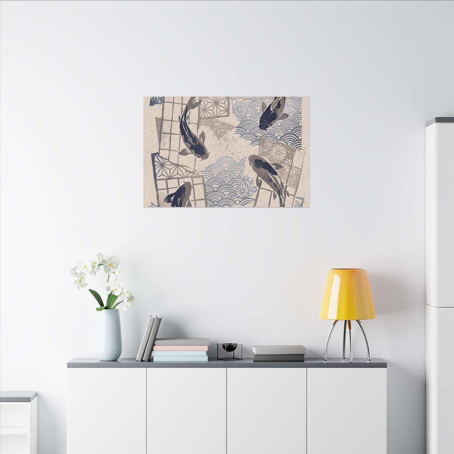 Earthy Koi Pond Canvas Art - Japanese Pattern Japandi
