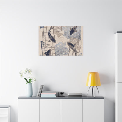 Earthy Koi Pond Canvas Art - Japanese Pattern Japandi