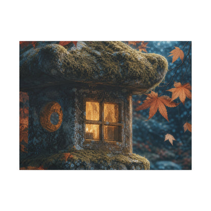 Autumn Stone Lantern Forest Whimsy Canvas Art | Earthy Decor