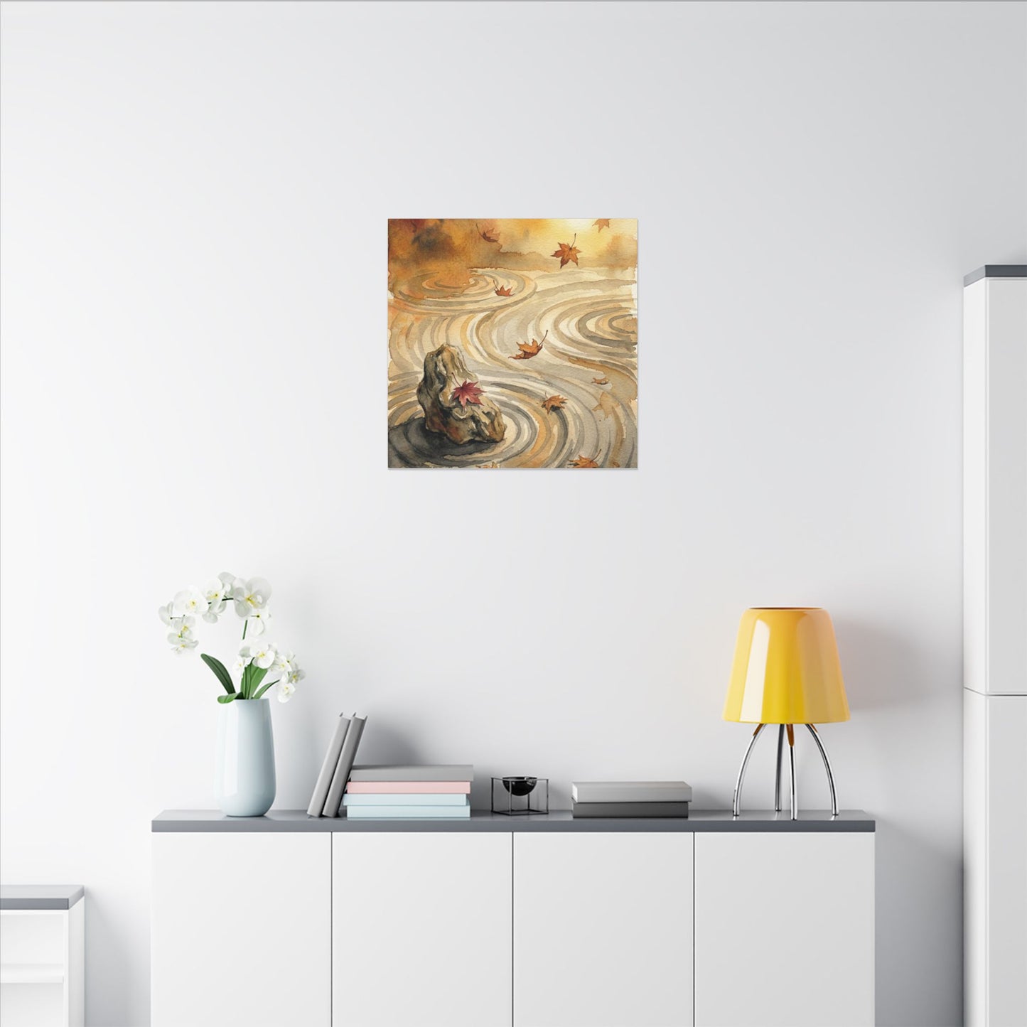 Autumn Rock Garden Watercolor Canvas Art | Neutral Decor
