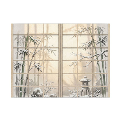 Winter Shoji Screen Sumi E Canvas Art | Tranquil Decor Art Print
