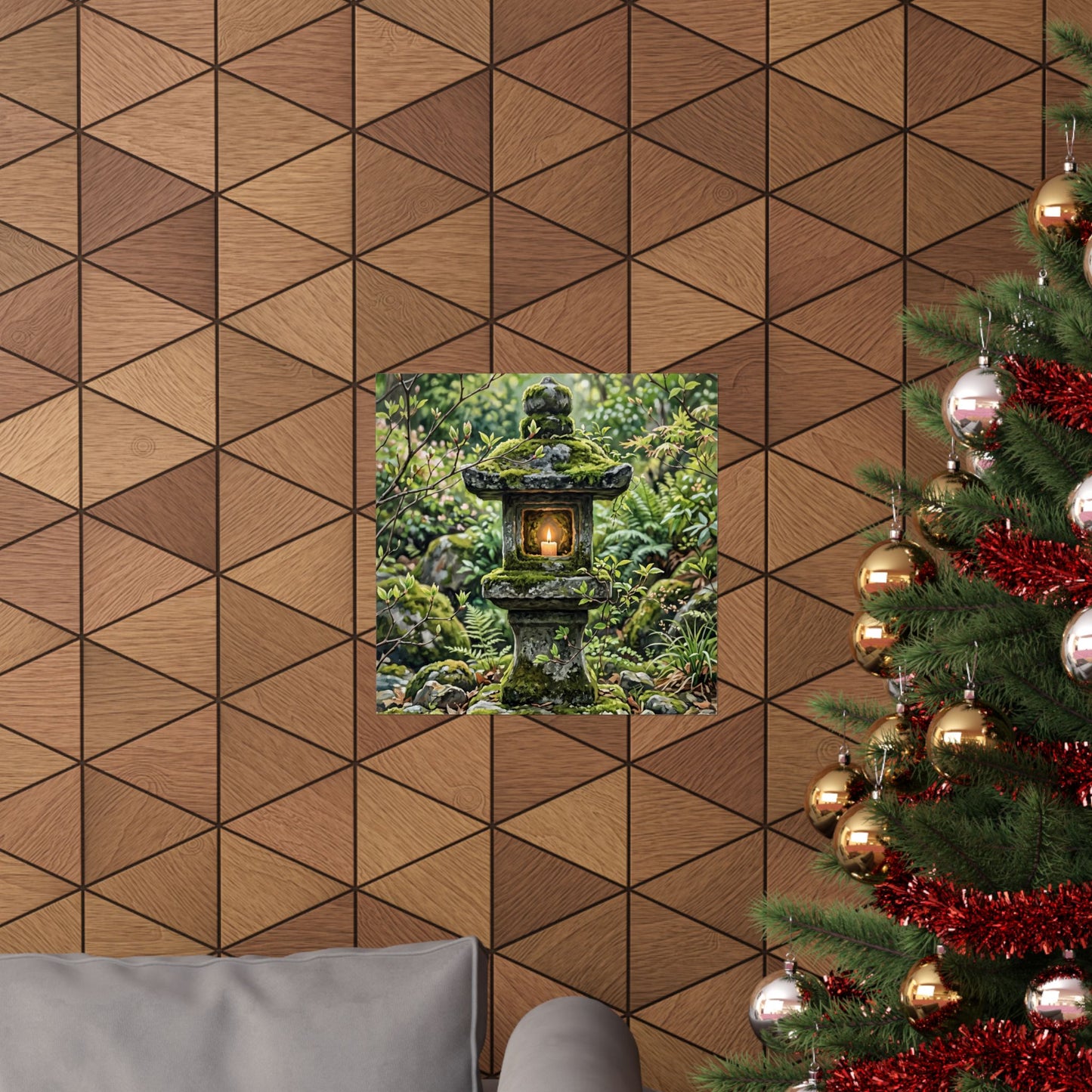 Stone Lantern Wall Art Print | Spring Japandi Japanese Pattern Art