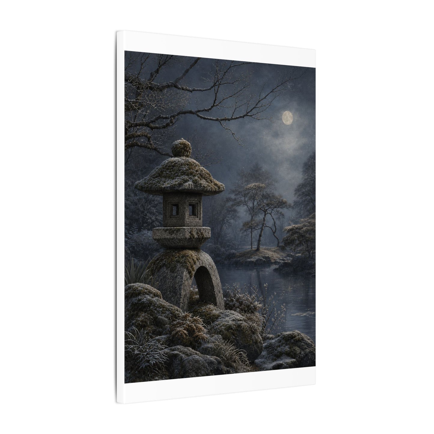 Stone Lantern Canvas Art | Winter Japandi Japanese Pattern Art