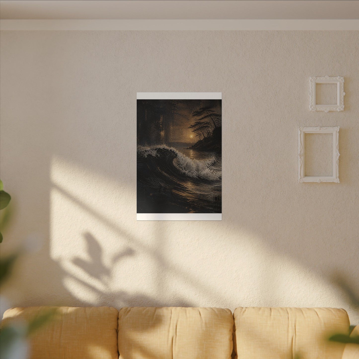 Ocean Wave Dark Texture Canvas Art | Bold Dark Japandi Art
