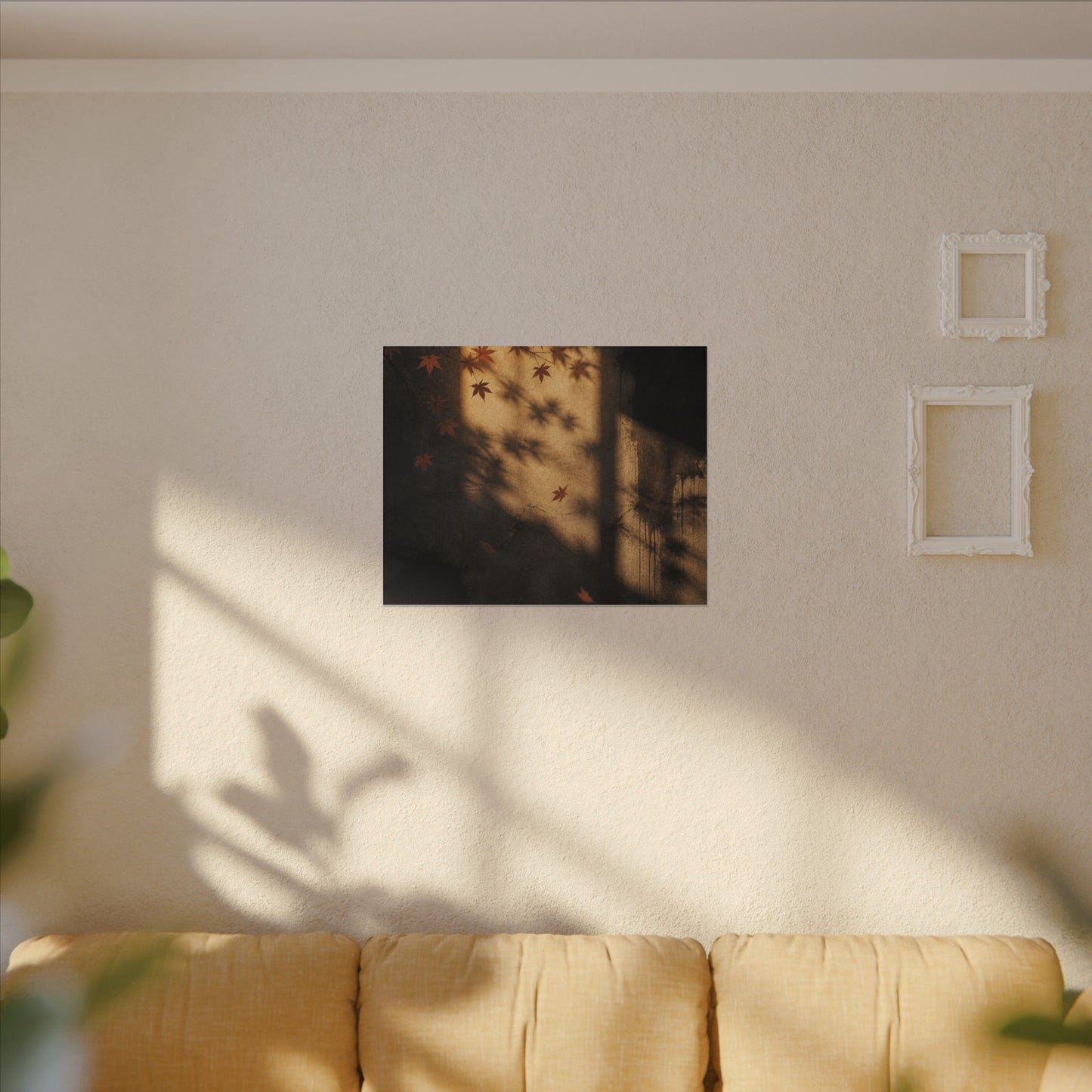 Shadow Play Canvas Art | Autumn Dark Japandi Charcoal Ink Art