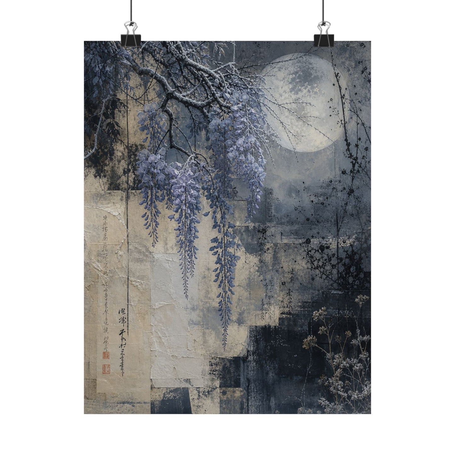 Moonlight Wisteria Wall Art Print - Japandi Seijaku