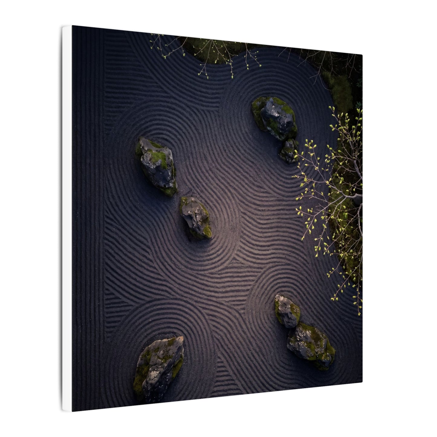 Dark Japandi Rock Garden in Dawn | Shadow Zen Canvas Art