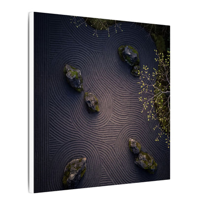 Dark Japandi Rock Garden in Dawn | Shadow Zen Canvas Art