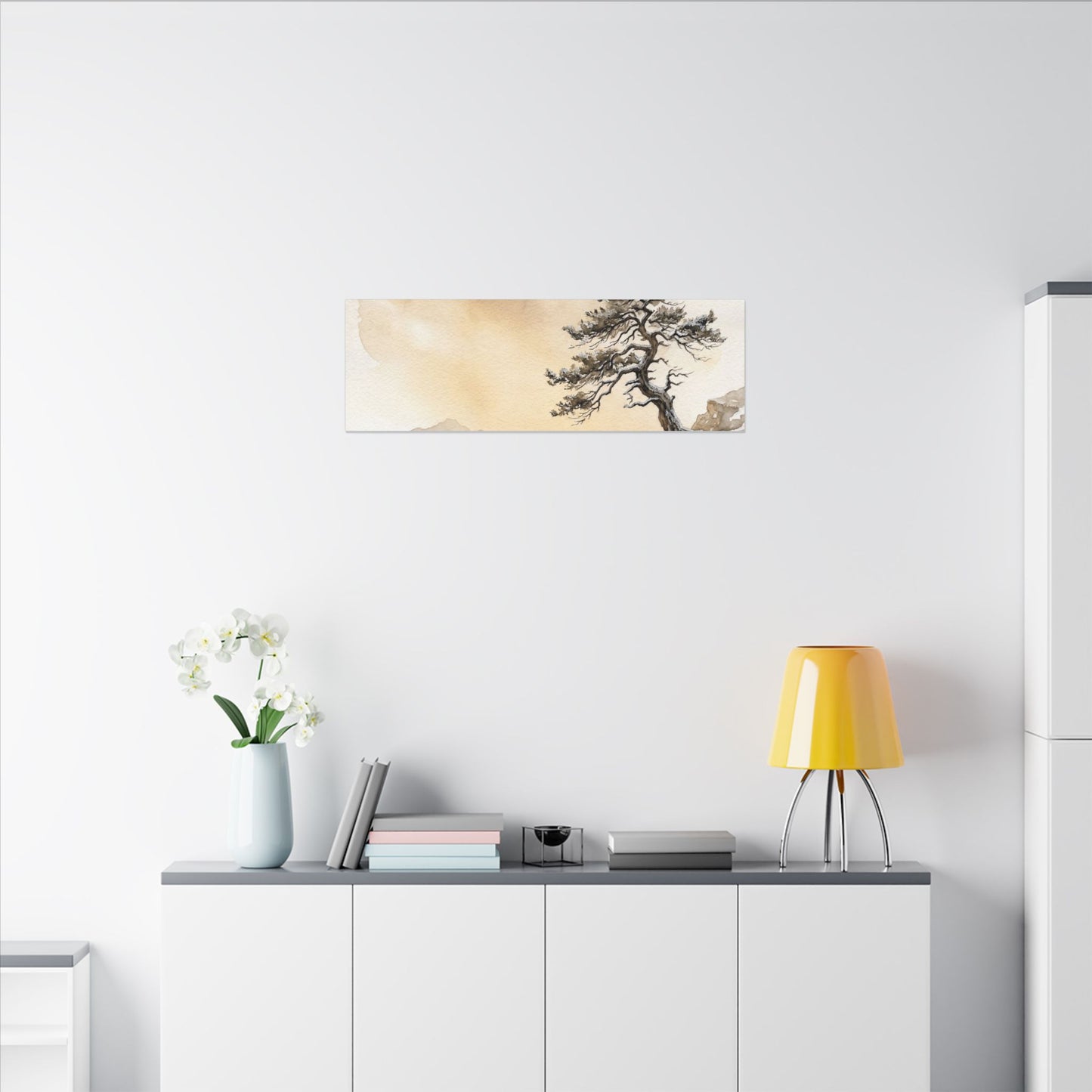 Pine Tree Canvas Art | Winter Japandi Watercolor Art