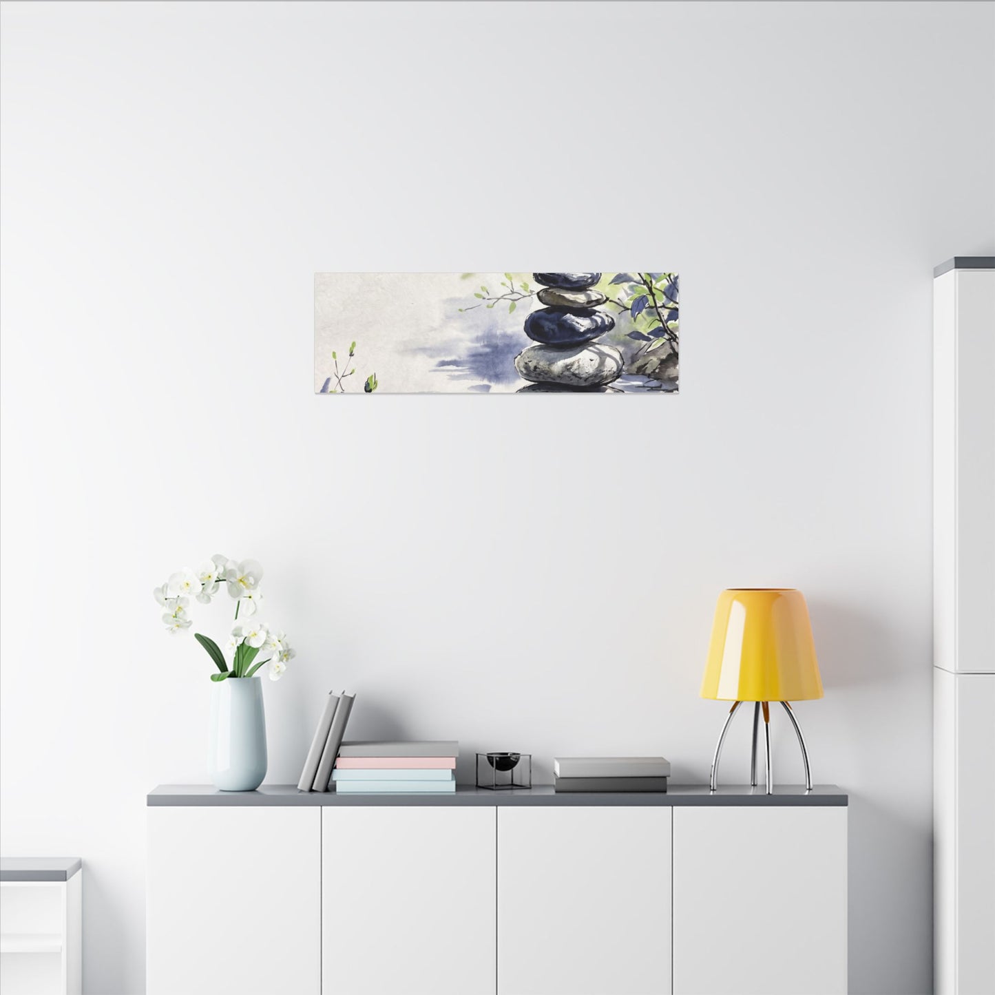 River Stones Sumi E Canvas Art | Serene Zen Art