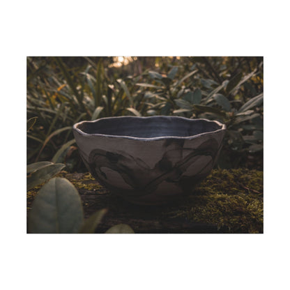 Ceramic Bowl Canvas Art | Summer Dark Japandi Charcoal Ink Art
