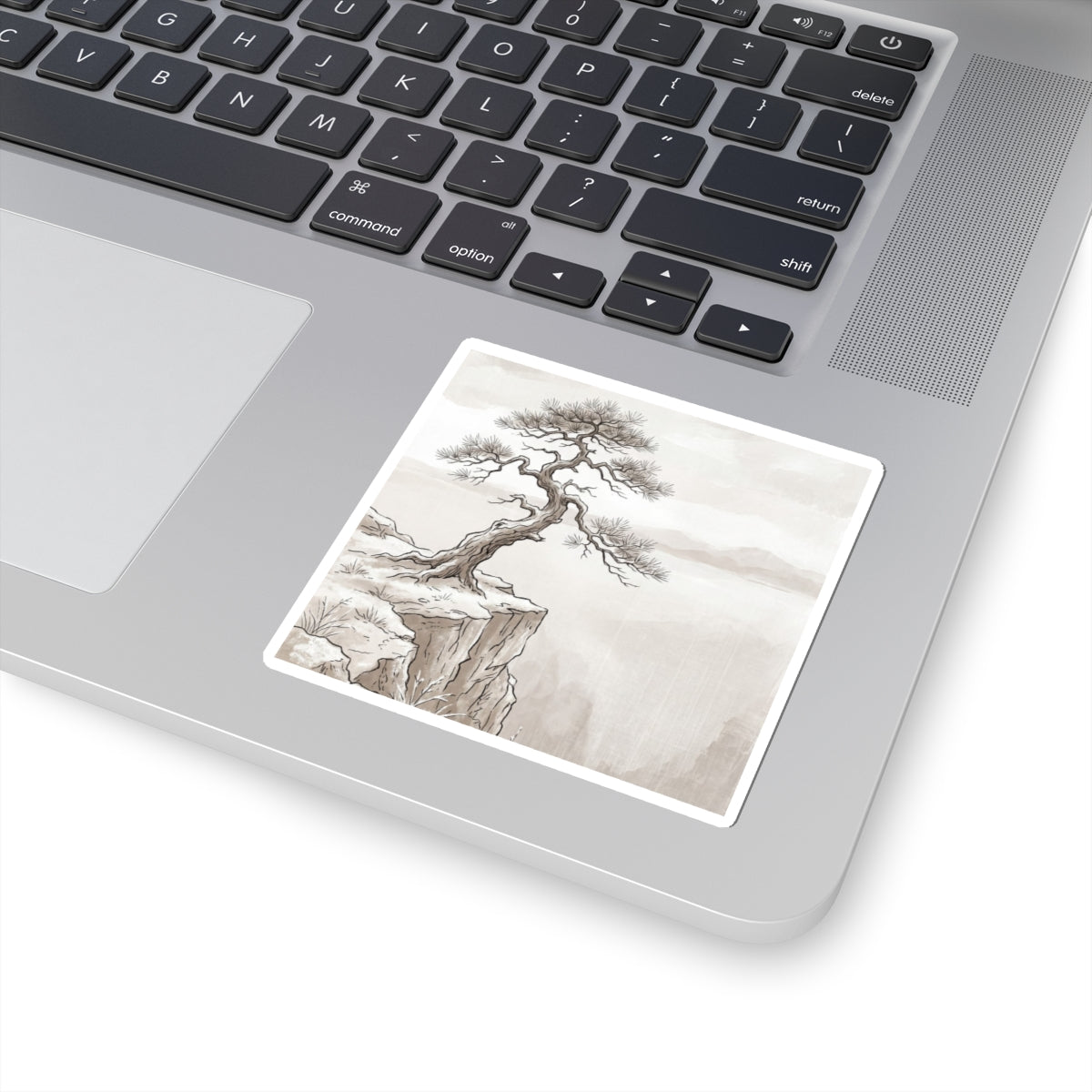 Japandi Pine Tree in Overcast | Minimal Line Sticker