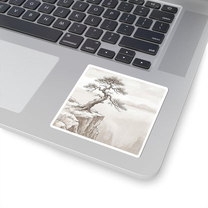 Japandi Pine Tree in Overcast | Minimal Line Sticker