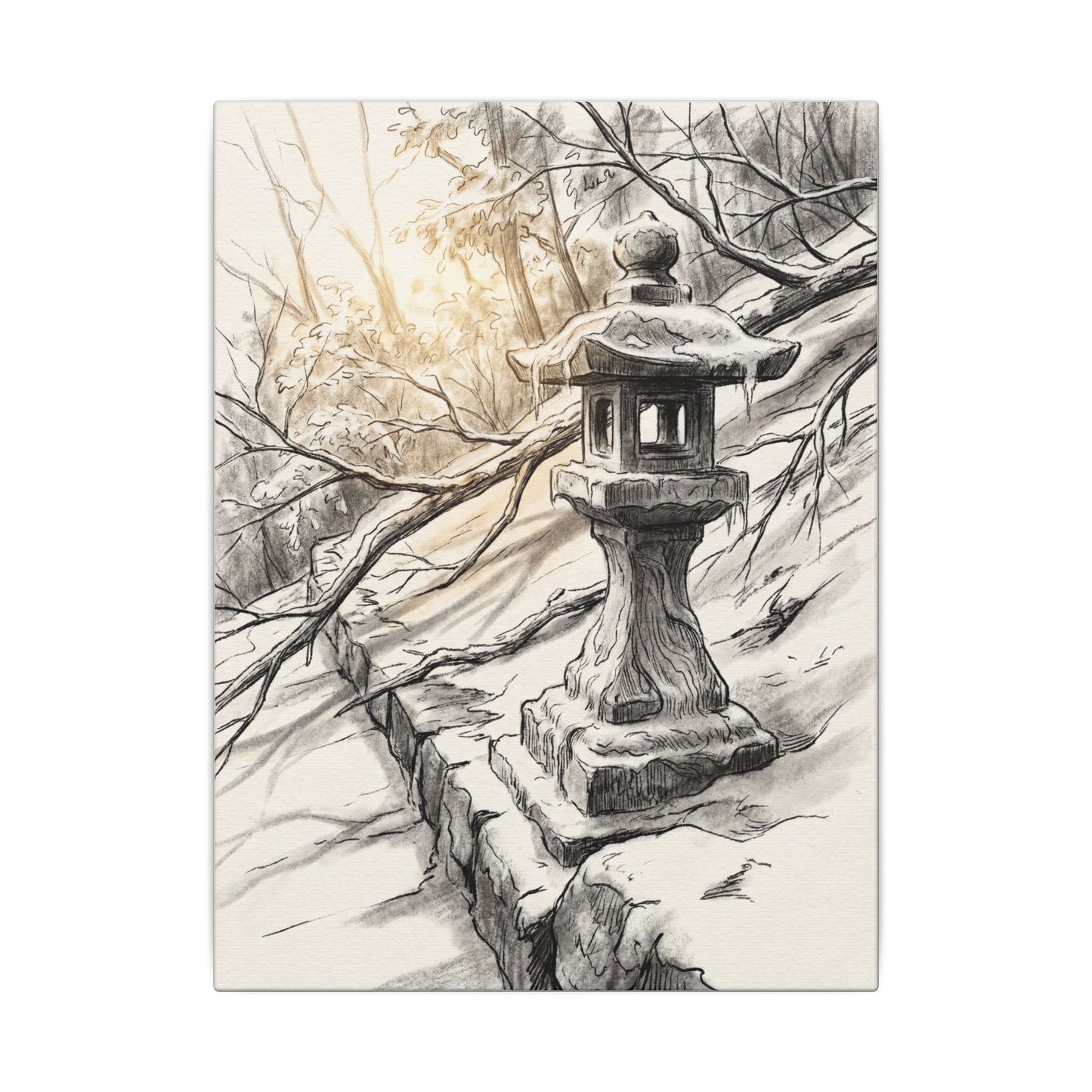 Golden Hour Stone Lantern Canvas Art - Japandi Kanso